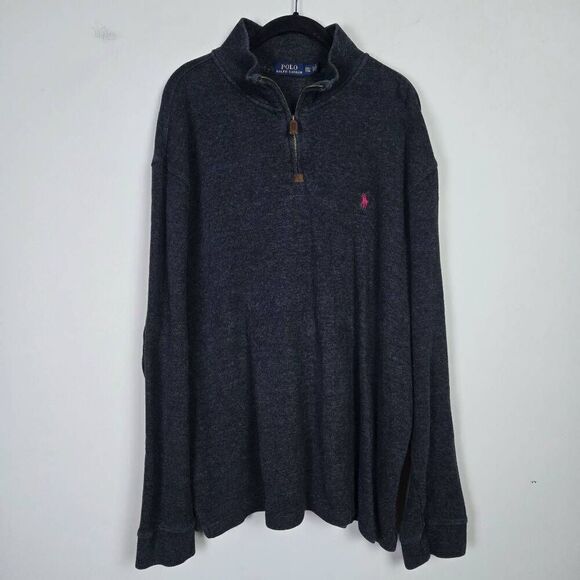 Polo Ralph Lauren Mens 1/4 Zip Pullover Sweater Size XXL Grey Neutral Classic - Picture 1 of 7